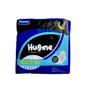 TOALLAS SANITARIAS HUGME ALGODON NOCTURNAS AZUL 320mm 10UND